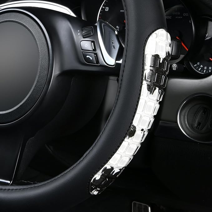Flying Banner car Steering Wheel Cover Gel Massage Velvet Cool Warm Universal Size 15 inches SUV Truck Anti Slip Odorless Summer Winter (Black Cow Print, Gel Massage)