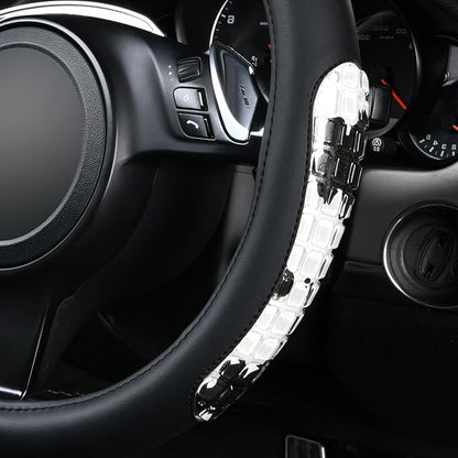 Flying Banner car Steering Wheel Cover Gel Massage Velvet Cool Warm Universal Size 15 inches SUV Truck Anti Slip Odorless Summer Winter (Black Cow Print, Gel Massage)