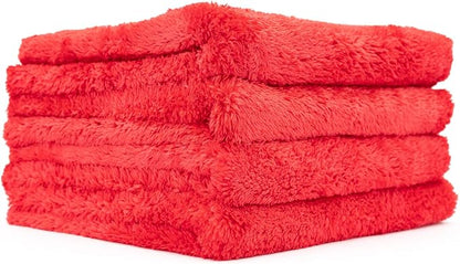 The Rag Company - Eagle Edgeless 500 (4-Pack) Professional Korean 70/30 Blend Super Plush Microfiber Detailing Towels, 500GSM, 16in x 16in, Red