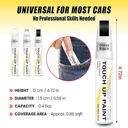 Gloss Black Touch Up Paint for cars, 2-in-1 Brush & Tip, 0.4 fl oz - Universal Car Scratch Repair Pen for Scratches & Scuffs, OEM Color Match, Quick-Dry & Long-Lasting