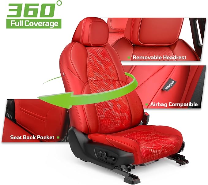 Fit for Tacoma 2024-2026 Car Seat Covers,Custom Car Seat Covers Full Set-5 Seat Car Seat Protector,Waterproof Comfortable Luxury Leather Seat Covers-Full Coverage Automotive Seat Covers Design(Red)