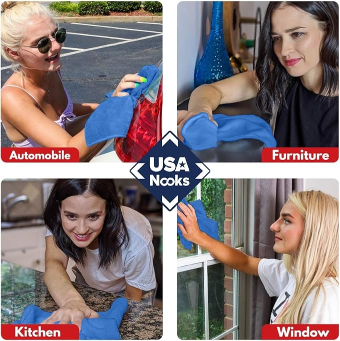 USANOOKS Premium 300GSM Microfiber Cleaning Cloth - 12.5"x12.5" High Performance - 1200 Washes, Ultra Absorbent Microfiber Towels for Cars Undercarriage, Rims & Engine Bay Cleaning - Microfiber Cloth