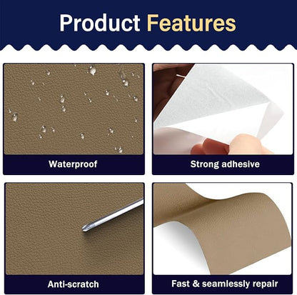 Zenyao Leather Repair Patch Tape - Self Adhesive Leather Repair Kit for Car Seat Furniture, Heavy Duty Vinyl Repair Patch for Couch Sofa, Waterproof Fix for Tears, 8x11 Inch, 2 Pieces, Grey Khaki