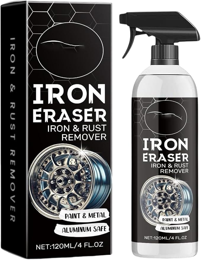 Iron Eraser Spray, Dust Removal Cleaning Mist, 120ml Car Paint Iron Removal Spray, for for Stain Yellowing Tire Brake Rim Chain Door Hinge Vehicle Truck SUV