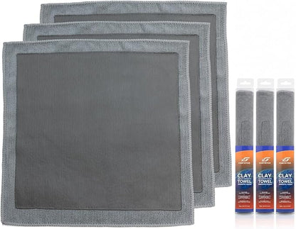 3 Pack Micro-Rib Clay Towel for Auto Detailing, Fine Grade Synthetic Decontamination Towel for Car Paint & Glass, Smooth Glide Surface Prep for Polishing, Wax & Ceramic Coating