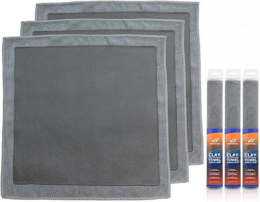 3 Pack Micro-Rib Clay Towel for Auto Detailing, Fine Grade Synthetic Decontamination Towel for Car Paint & Glass, Smooth Glide Surface Prep for Polishing, Wax & Ceramic Coating