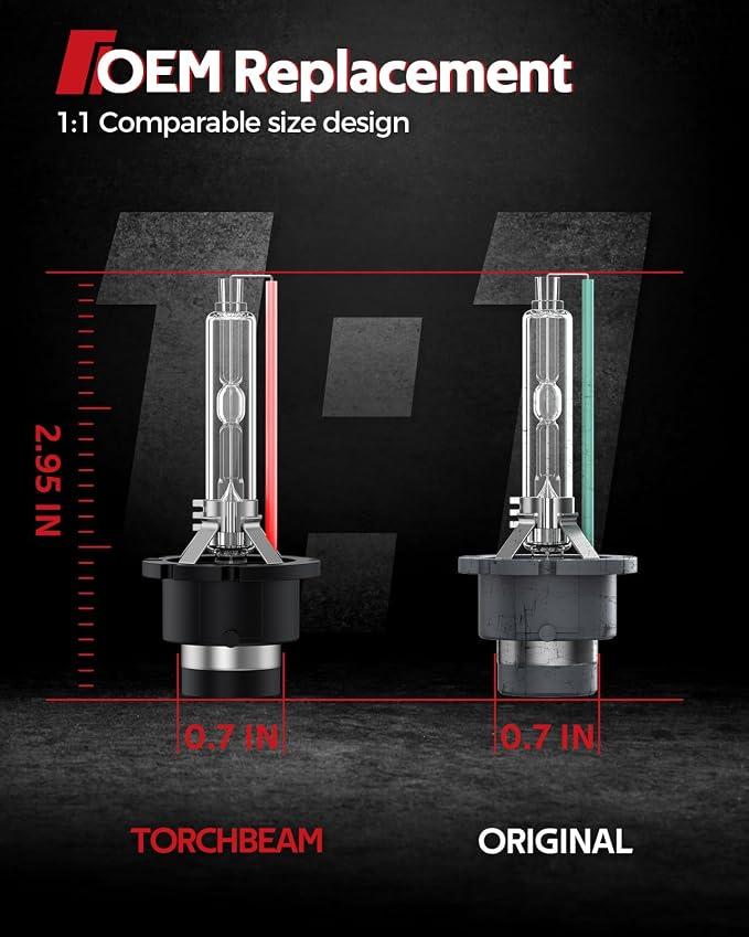 Torchbeam D2S HID Bulbs, 85122 66240 66040 66240CBI (85122C1) Xenon Bulbs Replace 6000K Cool White, 35W HID Xenon Bulb for 12V Car, Pack of 2