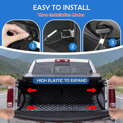 Envelope Style Truck Bed Cargo Net for Dodge Ram 1500 2019-2026 Accessories, Rear Trunk Mesh Cargo Net, Upgraded 5mm Bungee & Double-layer Nylon Storage Tailgate Netting Grocery&Tools Holder Organizer