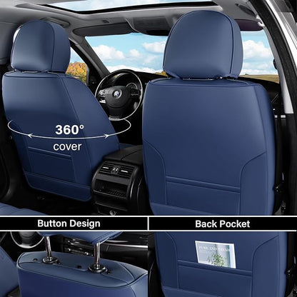 Coverado Car Seat Cover Front Seats, Blue Seat Covers Front Seats, Nappa Leather Waterproof, Car Seat Cushion, Car Seat Protector Universal Fit Most Cars