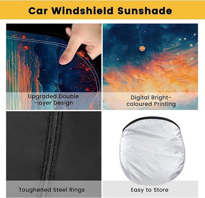 Windshield Sun Shade, Car Sun Shade Windshield, Reflector Sunshade Offers Ultimate Protection for Car Interior, Reflective Polyester Blocks Heat for Cars,Trucks,SUVs (57 x 32 in)