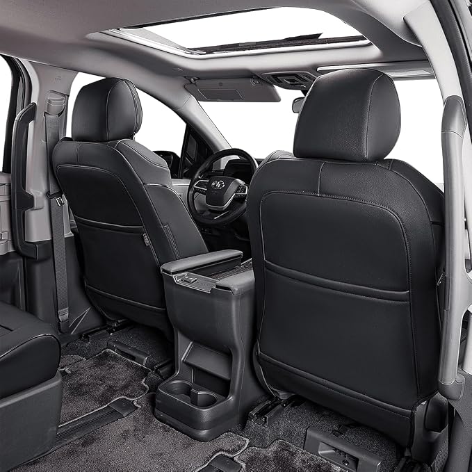 EKR Sienna Seat Covers for Toyota Sienna XLE,XSE,7-Passenger Seating,2nd Row Captain Chairs 2021-2026,Front Seat and Rear Seat,Black Car Seat Covers- 1st and 2nd Row Only, Leather(Black)