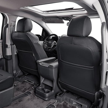 EKR Sienna Seat Covers for Toyota Sienna XLE,XSE,7-Passenger Seating,2nd Row Captain Chairs 2021-2026,Front Seat and Rear Seat,Black Car Seat Covers- 1st and 2nd Row Only, Leather(Black)