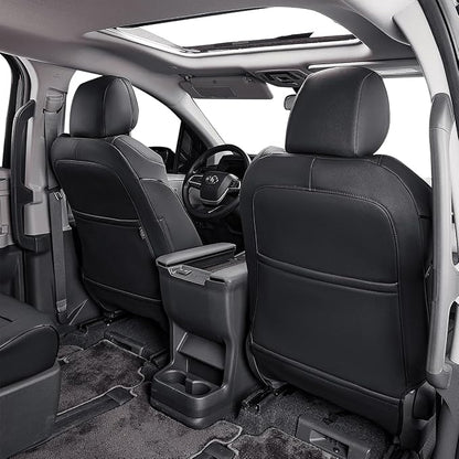 EKR Sienna Seat Covers for 2021-2026 Toyota Sienna XLE,XSE,Limited,Platinum,7 Seats,2nd Row Captain Chairs W/NO Legrest,Waterproof Seat Covers Full Set for Cars -Leather(Black)