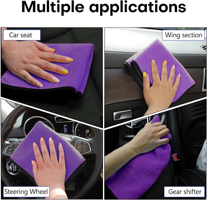 Hovom 3PCS Car Microfiber Towels, 23.62"×11.81" Lint-Free Microfiber Towels for Cars Wash Drying, Super Absorbent Cleaning Cloths, Reusable Washing & Detailing Towel, Car Cleaning Supplies (Purple)