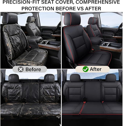 Coverado Car Seat Covers Full Set Faux Leather-Custom Fit Chevy Silverado/GMC Sierra (2007-2013 & 2019-2026 1500, 2020-2026 2500HD/3500HD) Compatible with Crew/Double/Extended Cab (Red)