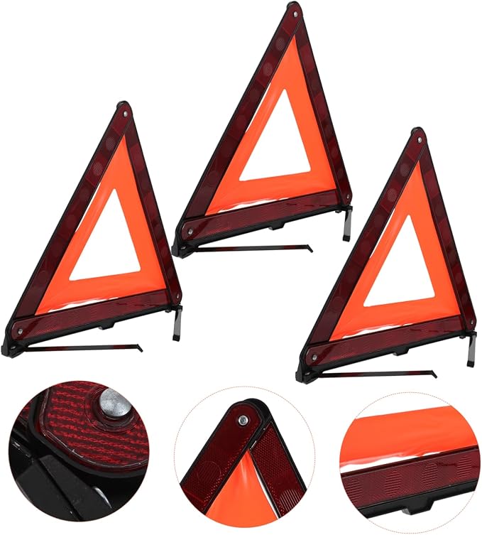 MAGICLULU 3pcs Roadside Warning Triangle Sign Kit Reflective Emergency Warning Signs for Vehicles Design for Easy Storage Stable Base for Night