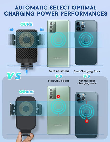 Wireless Car Charger, MOKPR 15W Fast Charging Car Mount Auto-Clamping Car Charger, Dashboard Windshield Phone Holder Compatible with iPhone 16 15/14/13/13 Pro/12 Pro12/11/X, Samsung S23/S22/S10/S9/S8