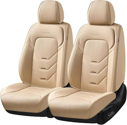 Coverado Car Seat Cover, Front Seat Cover for Car, Waterproof Leather Car Seat Protector, Beige Universal Seat Covers Front Seat, Premium Car Seat Cushion Automotive Seat Covers Fit for Most Vehicles