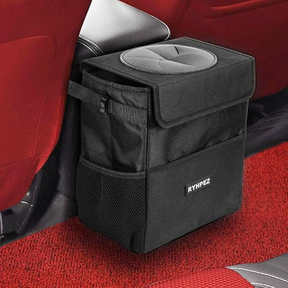 Ryhpez Car Trash Can with Lid - Hanging Trash Bin Garbage Can for Car SUV, Leak-Proof Collapsible Automotive Truck Organizer Road Trip Essentials(3.2 Gallon/12L)
