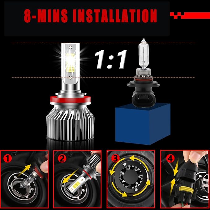 High Low Beam Fog Light Bulbs Combo Pack Fit For Freightliner Cascadia 2008 2009 2010 2011 2012 2013 2014 2015 2016 2017 Driving Light Plug and Play,6500K White Car Lamp Bulb Kit,IP68 Pack-6