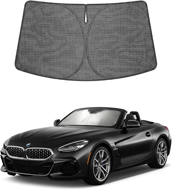 Proadsy Windshield Sun Shade Custom Fit BMW Z4 2019-2026 Ice Crystal Black Front Window Sunshade UV and Heat Blocker Foldable Visor Keeps Car Cooler for Summer Parking and Daily Use