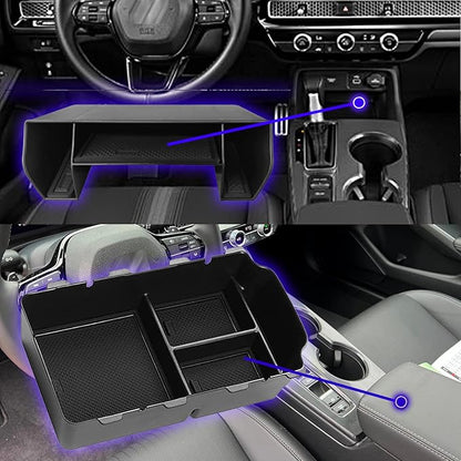 2024 2025 2026 Civic Center Console Organizer Tray for 2023 2022 Honda Civic 11th Gen Sedan Hatchback LX EX Sport 2022 Accessories Civic 2023 Central Console Organizer Insert Tray(2pcs)