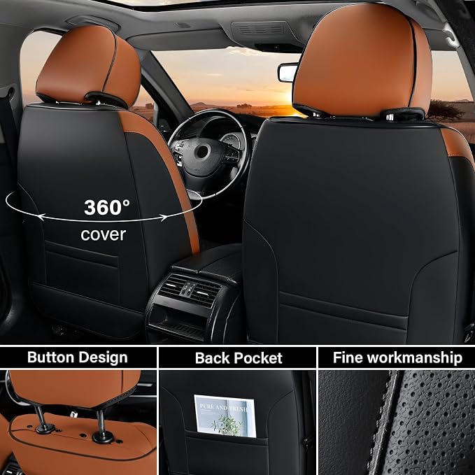 Coverado Car Seat Cover, Front Seat Cover, 2PCS Car Seat Protector, Seat Covers for Cars, Breathable Faux Leather Car Seat Cushion, Car Seat Protector, Brown Car Seat Covers Fit Most Vehicles