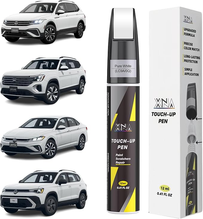 XNA Pure White(LC9A/0Q) for Volkswagen Touch Up Paint, Car Scratch Remover for Nicks and Chips Repair, 2-In-1 Quick & Easy Fix Car Scratch Repair Kit with Exact Color-Matched