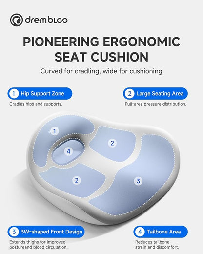 Extra Large Seat Cushion, Premium Memory Foam Office Chair Cushions for Long Sitting Sciatica & Tailbone & Back Pain Relief, Ergonomic Pressure Relief Seat Cushions for Car, Desk Chair