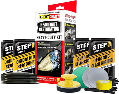 XPERTCHEMY Headlight Restoration Kit-Headlight Cleaner Removing The Heavy-Duty Yellowing, Clouding and Stains, Even Buffs Out Unsightly Hairline Scratches,No Power Tools Needed