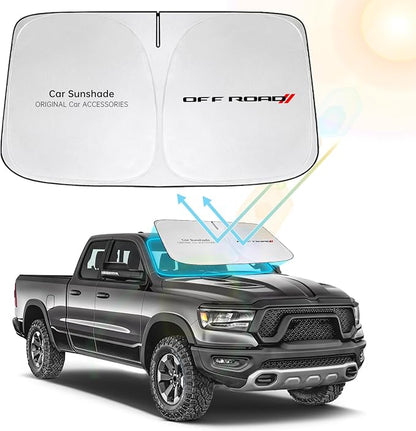 Front Windshield Sun Shade Compatible with Dodge RAM 1500 2010-2023 2024 2025 2026, Sun Visor Protector Blocks UV Rays Sunshade for RAM 2500 3500 Foldable Interior Accessories