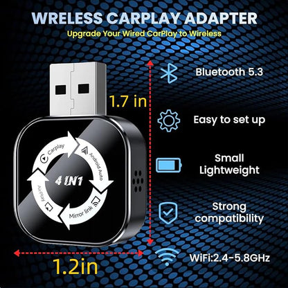 4 in 1 Wireless CarPlay Adapter 2026 Upgraded,4 in 1 Screen Mirroring Support AirPlay/Mirror Link for iPhone & Android, Mini Design, Bluetooth 5.0, USB & USB-C, Plug & Play, Wired to Wireless Convert