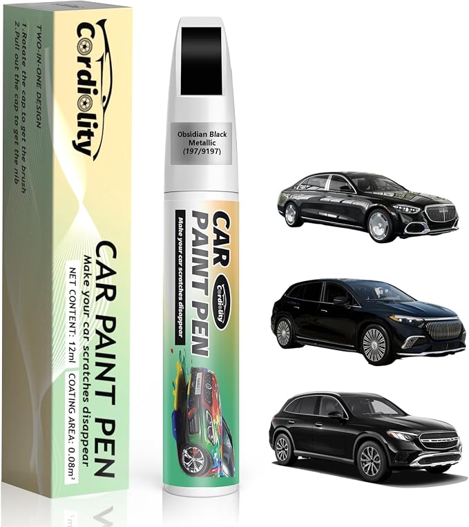 197/9197 Obsidian Black Metallic Touch Up Paint for Mercedes Benz, Color Accurate Car Paint Scratch Repair Pen, Quick & Easy Fix Automotive Chips and Nicks