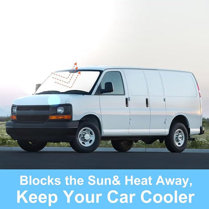 TINGLU Sun Shade for Chevrolet Express Cargo Van 1500, 3500, 4500, LS, LT Winter 1996-2025 2026 Accessories Windshield Sun Shade Window Shade UV Rays Protection Sun Visor Cover