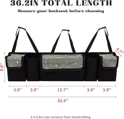 eing Car Trunk Organizer and Storage, Backseat Hanging Organizer for SUV, Truck, MPV, Waterproof, Collapsible Cargo Storage Bag with 5 Pockets, Bling Car Interior Accessories for Women,Multicolor
