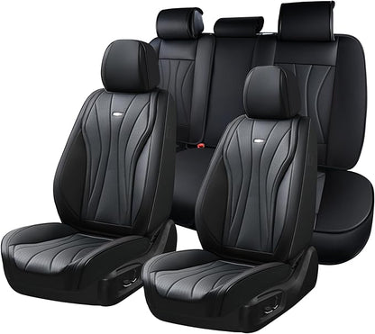 Coverado Seat Covers Full Set, Leather Car Seat Covers, Waterproof Seat Covers for Cars, Front and Back Seat Covers, Car Seat Protectors Car Seat Cushions Universal Fit for Most Cars, Black