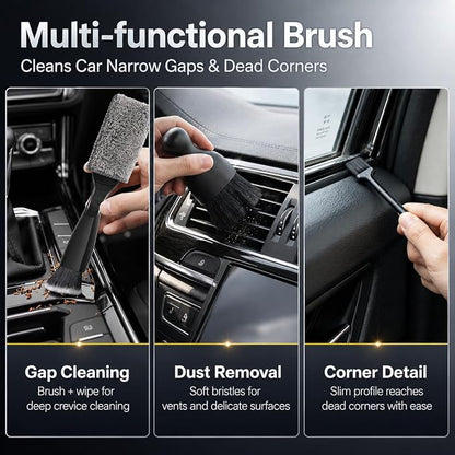 18PCS Upgraded Car Detailing Kit, 2-in-1 AC Vent Brush, 3 Ultra Fine Crevice Brushes, Boar Hair & Glass Brush, Cleaning Gel, Scratch-Free Auto Interior Tools