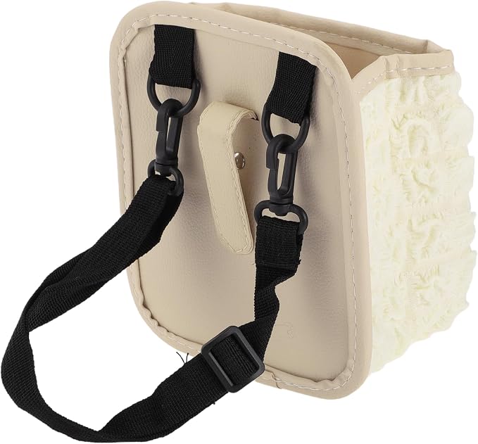 Car Trash Can Portable and Hanging 6.3" Length 3.9" Width 7.1" Height Trash Bin Fabric Beige White 1 Pcs