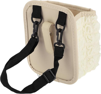 Car Trash Can Portable and Hanging 6.3" Length 3.9" Width 7.1" Height Trash Bin Fabric Beige White 1 Pcs