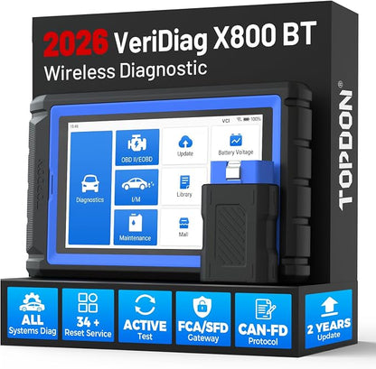 TOPDON VeriDiag X800 BT OBD2 Scanner, 2026 Upgraded Bidirectional Scan Tool with 34 Reset Services, Full System Wireless Automotive Diagnostic Tool, Active Test Scan Tool, 2 Years Free Update
