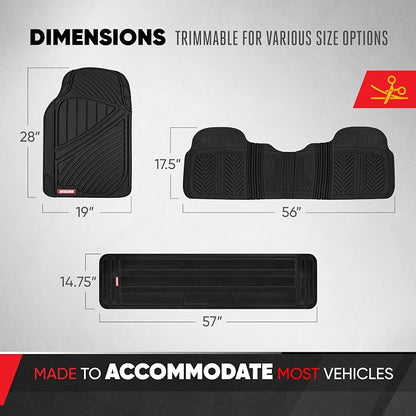 Motor Trend 3 Row Odorless Rubber Floor Mats & Liners for Car SUV Van, Durable Heavy Duty Polymerized Latex Full Interior Protection, Extra-High Ridgeline Design, Black, Model Number: MT-773-801-BK