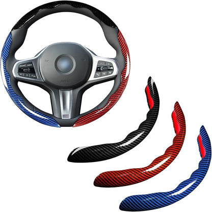 Carbon Fiber Steering Wheel Cover 3pcs Set Car Steering Wheel Accessories 14.5-15 inch Universal (Black Red Blue)