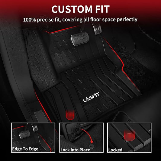 LASFIT Floor Mats for 2015-2019 Lincoln MKC, Custom Fit All Weather TPE Floor Liners, Full Coverage Front & 2nd Row 3-Pcs Set, Black