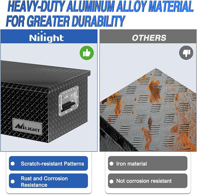 Nilight 30 Inch Truck Tool Box Heavy Duty Aluminum Diamond Plate Truck Bed Toolboxes 30''X13''X9.6'' Waterproof Pick-Up Storage Tool Boxes for Bed of Truck RV Trailer with Side Handle Lock Keys, Black