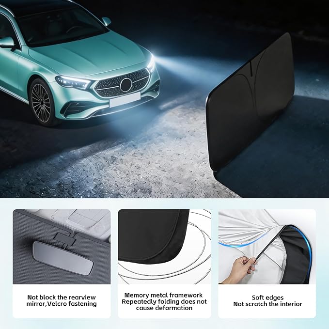 Windshield Sun Shade for Mercedes Benz E-Class E300 E350 E320 E280 E420 E430 E450 E500 2004-2026 Sunshade 300T Windshield Cover Blocks UV Rays Custom Fit Front Window Shade Foldable Keep Cool