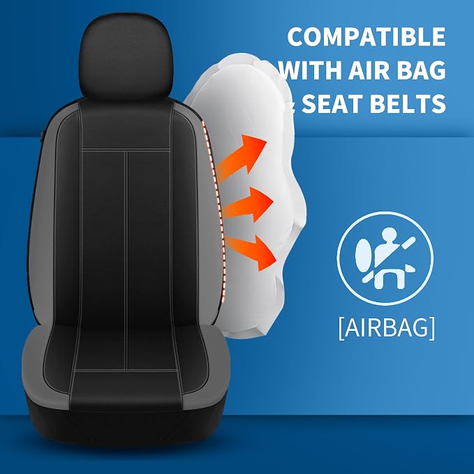 HChengkikz Car Seat Covers Full Set, Waterproof Neoprene Car seat Covers, Airbag Compatibable, Universal Automotive Comfort for Most Cars, Trucks, SUVs (Black + Darkgray)