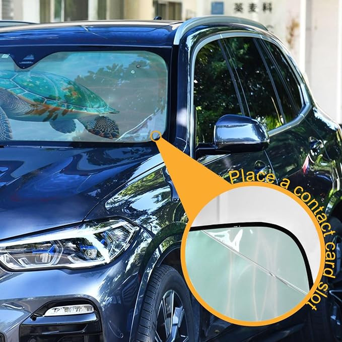 Sea Turtle Teal Windshield Sun Shade for Car Auto SUV Truck Foldable Front Window Sunshade Sun Visor Protector Block UV Rays Reflect Heat, 55" x 28"