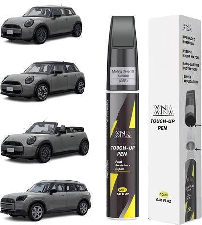 XNA Melting Silver III Metallic(C6B) for MINI Touch Up Paint, 2 in 1 Car Scratch Remover with Pen Tip and Brush, Exact Color-Matched for Car Paint Scratch Repair, Quick & Easy Fix Chips and Nicks