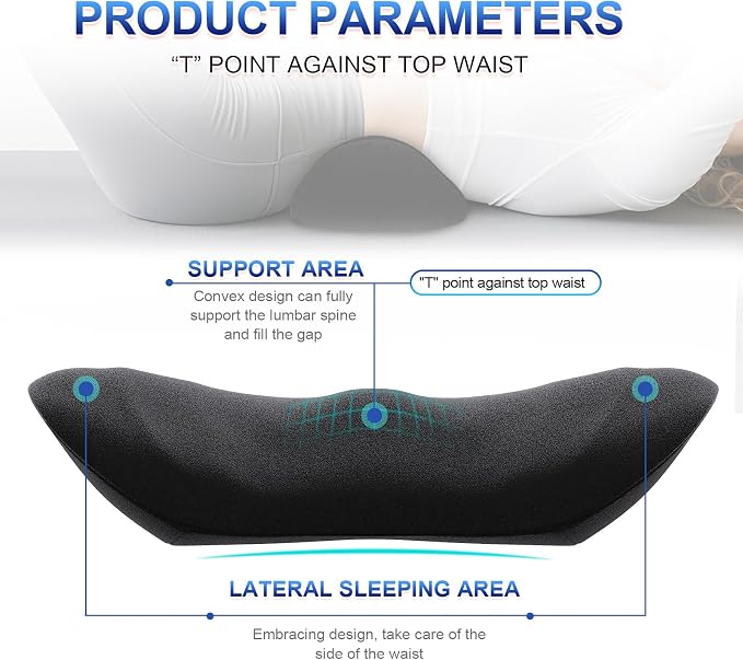 Lumbar Support Pillow, Ergonomic Back Cushion for Office Chair with Adjustable Straps & Detachable Breathable Cover,Memory Foam Car Lumbar Pillow, Back Support Pillow for Car, Office,Bed Rest,A-Black