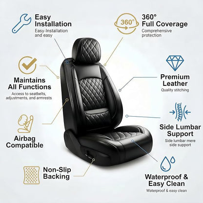 Car Seat Covers Compatible with Hyundai Palisade 2020-2025 2026 - Full Set 5 Seats Luxury Leather All-Weather Seat Cushions & Protectors, Waterproof & Breathable, Airbag Compatible (Black)